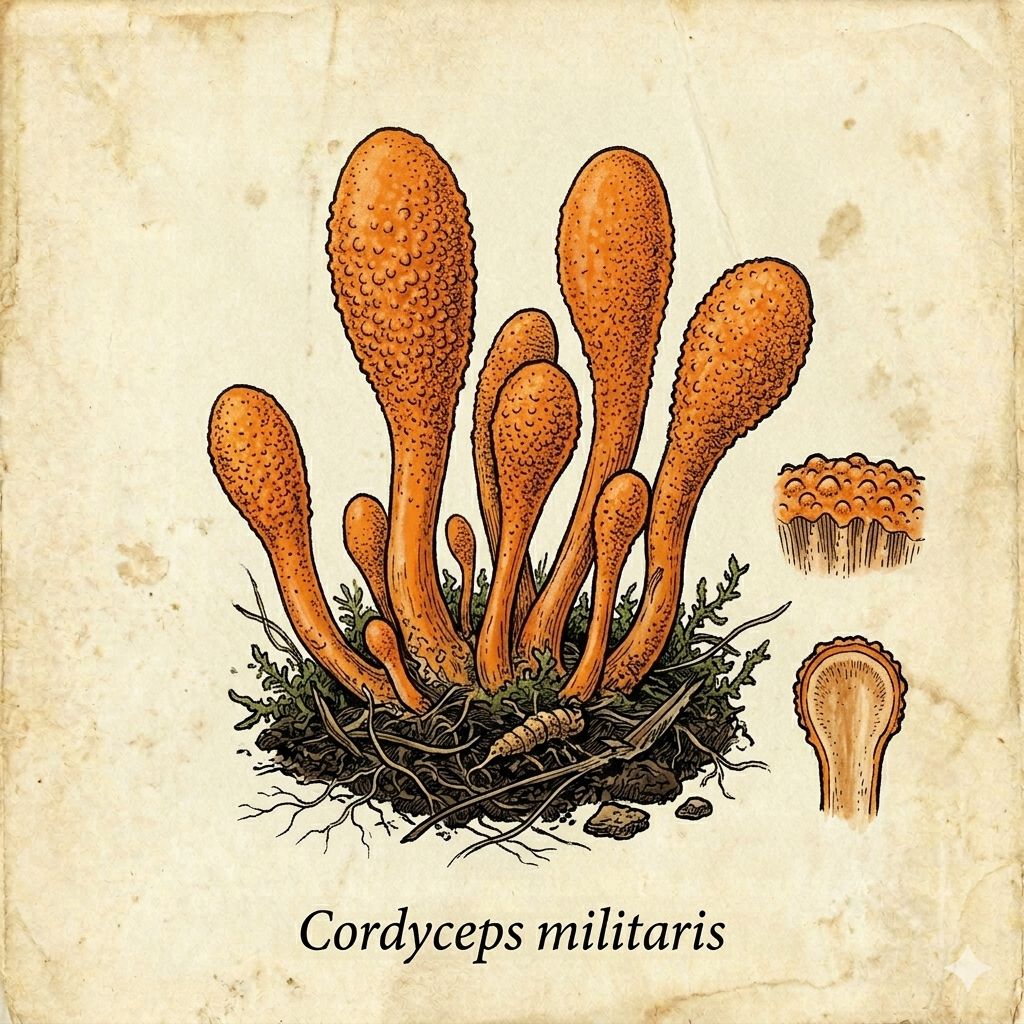 Botanical illustration of Turkey Tail mushroom